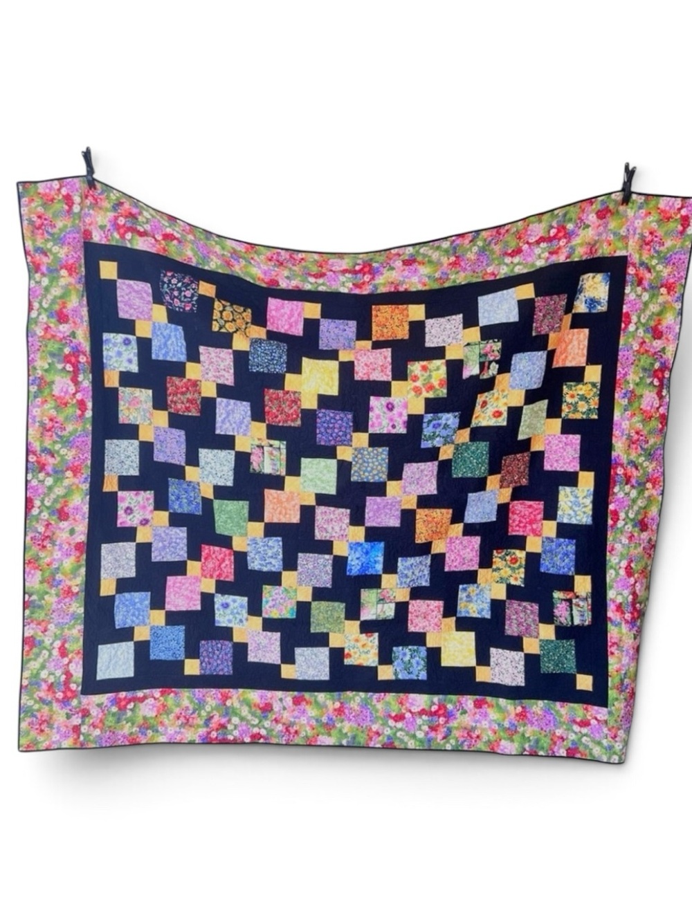 handmade vintage-style nine square patchwork quilt